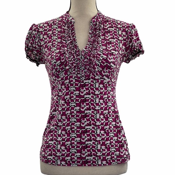 STYLE & Co Ruffled Printed Short Sleeve Blouse P - Picture 1 of 8